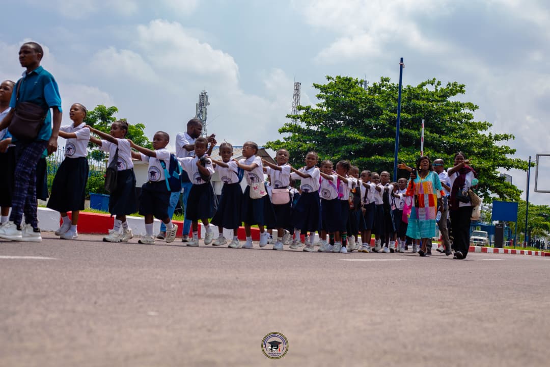 Students on a group outing in Kinshasa
