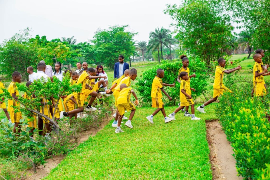 Community members gathered on the farm grounds